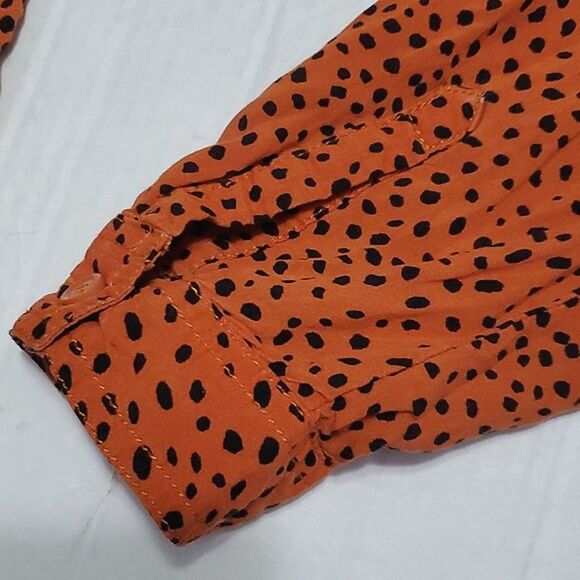 BeachLunchLounge Rust & Black Spotted Flowy Button Down Shirt Boho - Picture 11 of 13